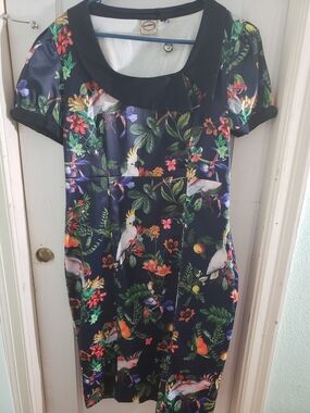 Navy Tropical Print Vintage Style Dress By Banned Apparel